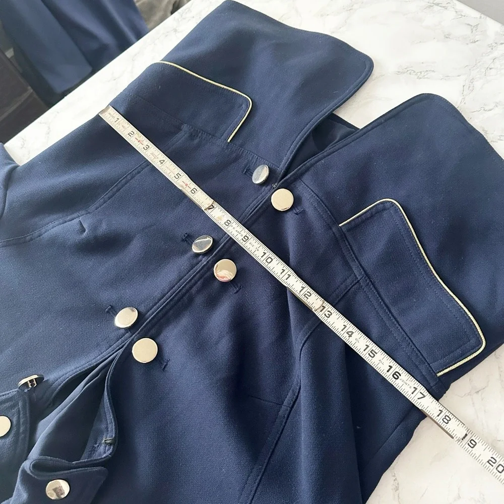 Chico's Size 1 Navy Military Gold Button Blazer Jacket Size Medium Size 8
